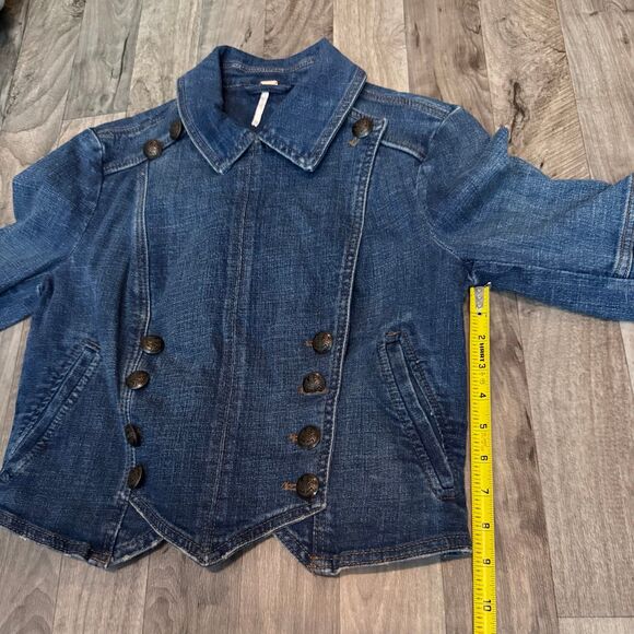 Free People Denim Military Band Jacket Double Breasted Blue Jean OB466872 - Picture 6 of 8